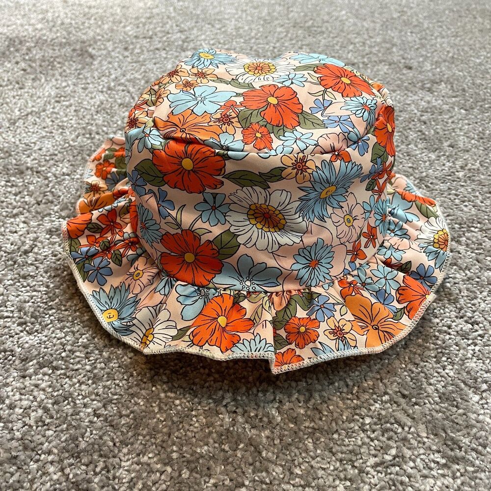 Unbranded Bucket Hat Kids One Size Pink Floral Flowers Allover Print Stretch Sun